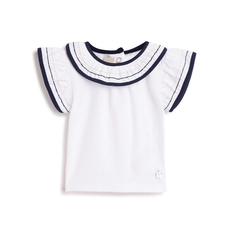 Girls White & Blue Solid Short Sleeve T-Shirt image number 0
